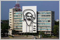 Camilio Cienfuegos depicted on the Ministry of Communications and Informatics, Plaza de la Revoluci&oacute;n.