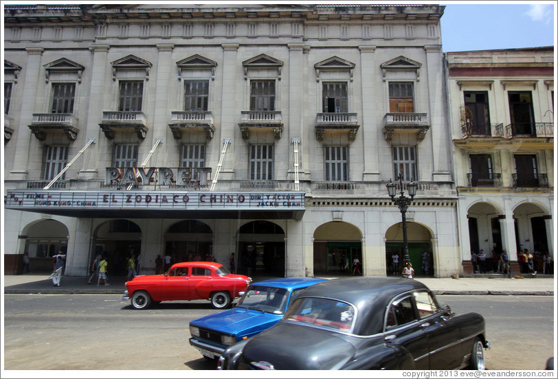 Movie theatre Cine Payret on Paseo del Prado, playing a Jackie Chan film called Chinese Zodiac.