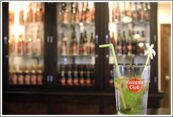Glass with a the logo of Havana Club, a Cuban rum producer, at Sloppy Joe's Bar.