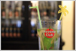 Glass with a the logo of Havana Club, a Cuban rum producer, at Sloppy Joe's Bar.