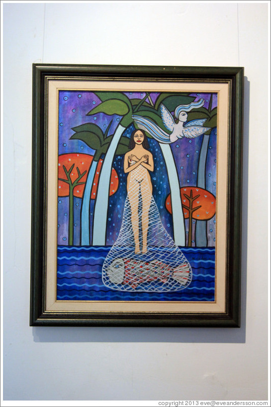 Painting by Cuban artist Alicia Leal hanging in the studio she shares with artist Juan Moreira.