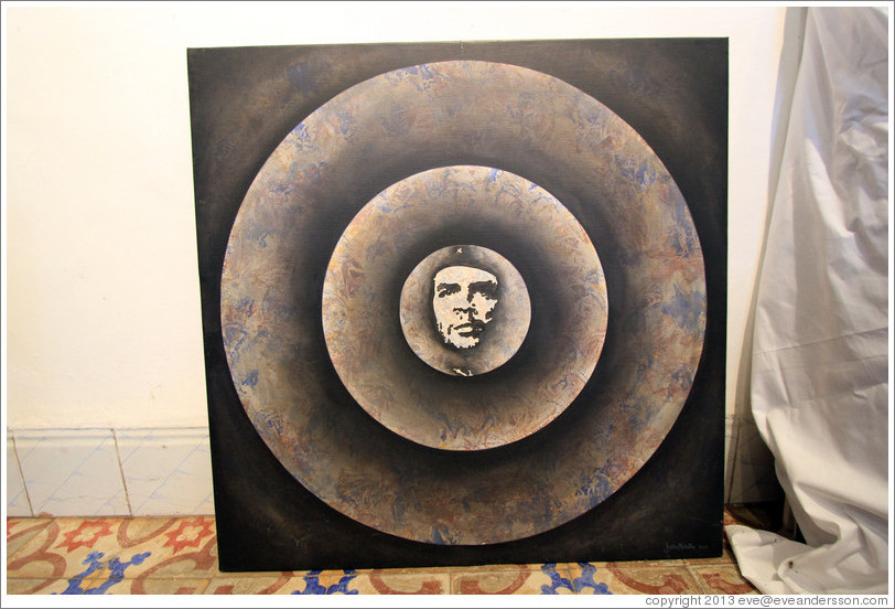 Artwork depicting Che Guevara by Cuban artist Juan Moreira in the studio she shares with artist Alicia Leal.