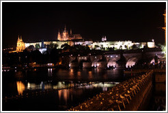 Prague Castle across the Vltava River at night.