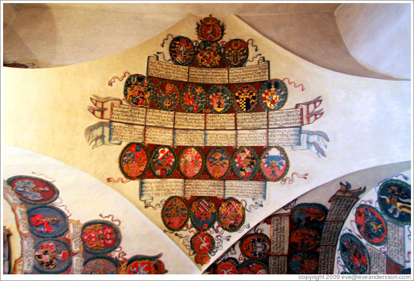 Ceiling of room containing land rolls, Old Royal Palace, Prague Castle.