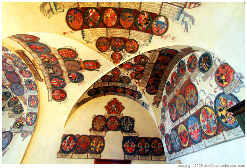 Ceiling of room containing land rolls, Old Royal Palace, Prague Castle.