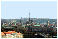 View of Prague from Prague Castle.  The modern television tower, Zizkov Tower, is visible in the background.