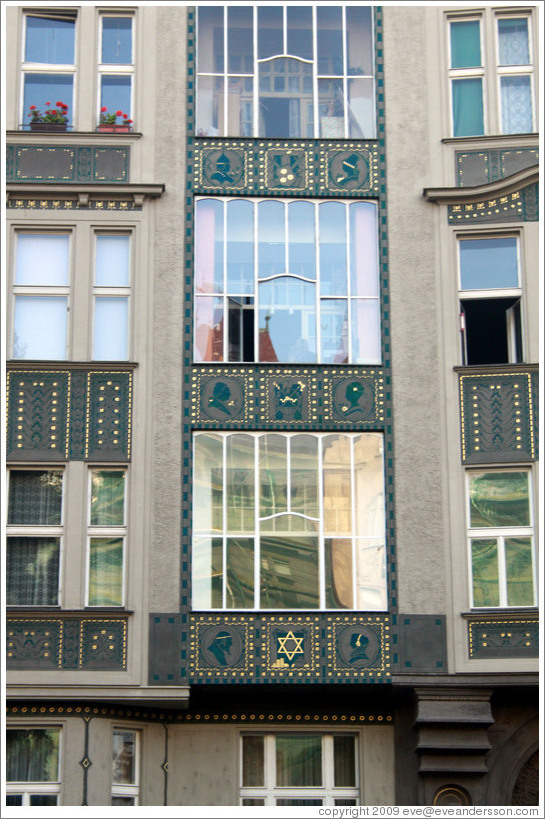 Windows with Star of David and other images, Josefov.