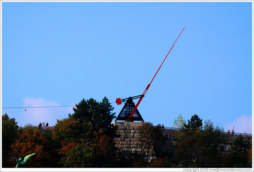 The 75 foot tall Metronome created by Vratislav Novak in 1991 occupies the space where a Joseph Stalin monument stood (until 1962).