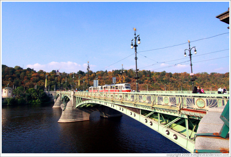 Cechuv Bridge (&#268;ech&#367;v most) over the Vltava River, with tram.