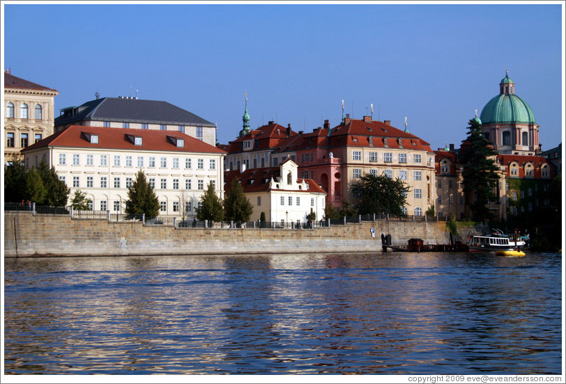 Dvo&#345;?vo n?#345;e??on the Star?&#283;sto bank of the Vltava River, viewed from a boat on the river.