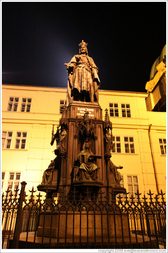 Statue of King Wenceslas (Svat? V?av) at night, Star?&#283;sto.