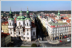 Pa&#345;?k?a tree-lined boulevard, and St. Nicholas Church (Kostel sv. Mikul?), viewed from Old Town Hall (Starom&#283;stsk?adnice), Star?&#283;sto.