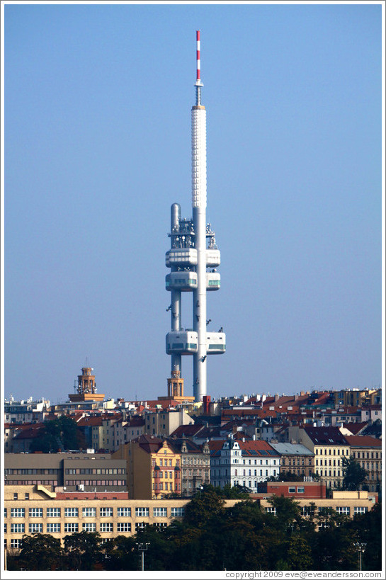 ?i?kov Television Tower, built 1985-1992, viewed from the Powder Tower (Pra?n?r?).