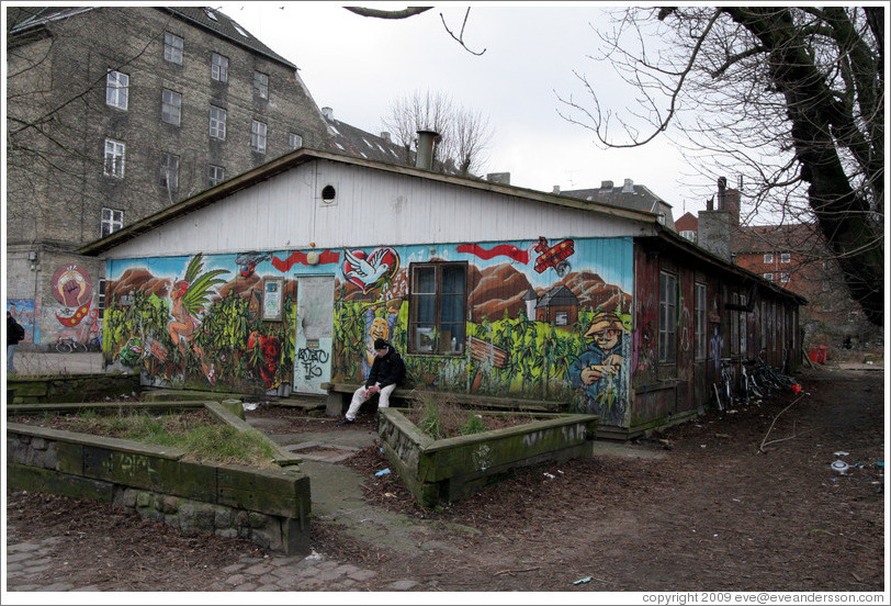 House with painted wall.