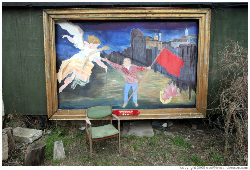 Painting of angel and flag.