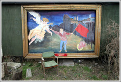 Painting of angel and flag.