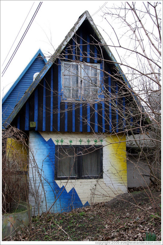 House with marijuana leaves painted on it.