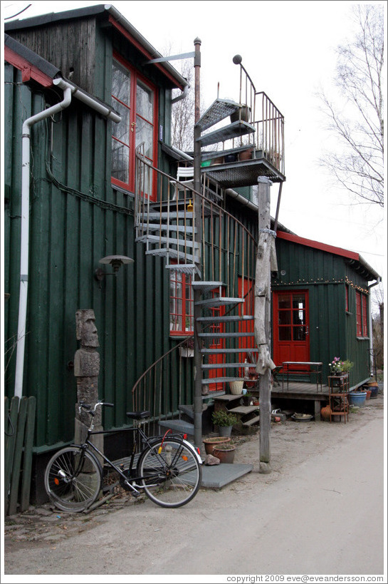 Spiral staircase on the exterior of a house.