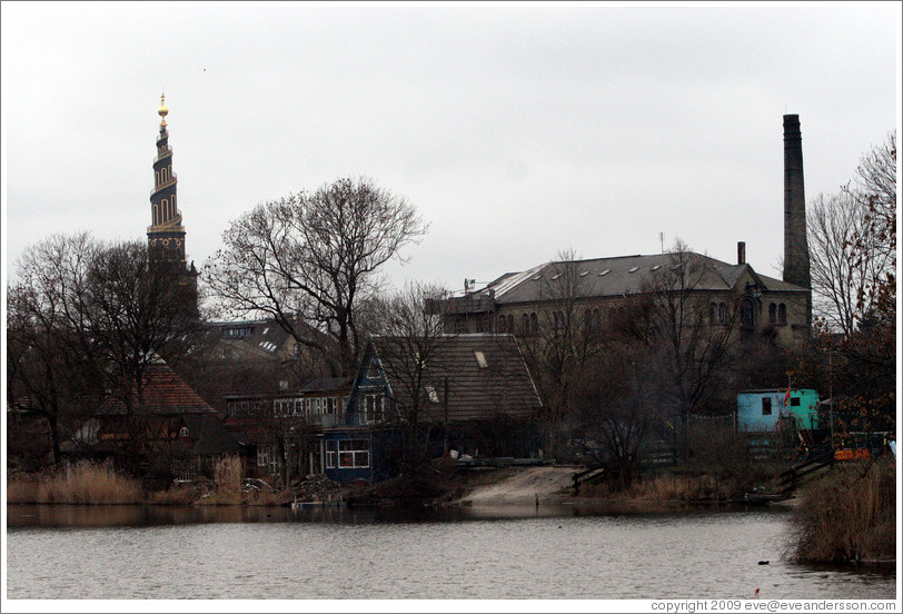 Houses in Christiania, behind Stadsgraven (City Pond).  Vor Frelsers Kirke is also visible.