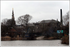 Houses in Christiania, behind Stadsgraven (City Pond).  Vor Frelsers Kirke is also visible.