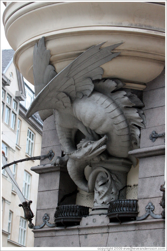 Dragon-like building detail.  Bredgade, Frederiksstaden district, city centre.