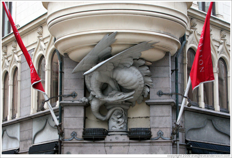 Dragon-like building detail.  Bredgade, Frederiksstaden district, city centre.