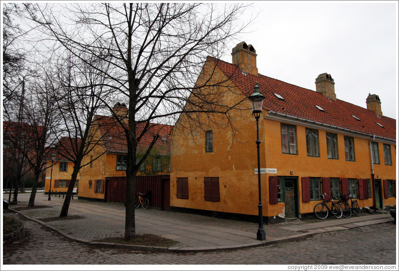 Yellow houses at Oster Voldgade and Suensonsgade.  Nyboder district, city centre.