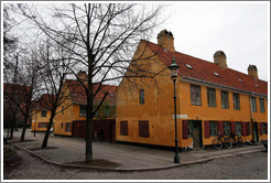 Yellow houses at Oster Voldgade and Suensonsgade.  Nyboder district, city centre.