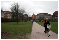 Bicyclist in Kongens Have (King's Gardens).  City centre.