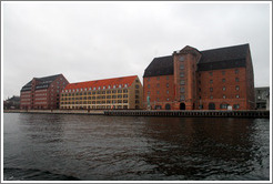 Vestindisk Pakhus, a restored warehouse overlooking Copenhagen harbour.  In front of it stands a replica of Michelangelo's David.