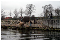 Tourists photographing themselves and The Little Mermaid.  Copenhagen harbour.