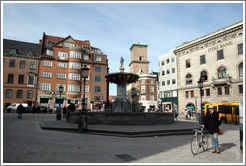 Fountain at Gammeltorv, on the pedestrian street Str?get.  City centre.