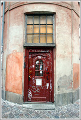 Heavily graffitied door of Faraos Cigarer.  Klosterstr?, city centre.