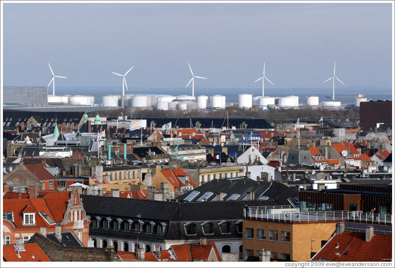 View to the north, including windmills, from Rundetaarn (The Round Tower).