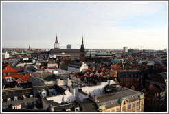 View to the south from Rundetaarn (The Round Tower).  The tower in the center belongs to Helligaandskirken.