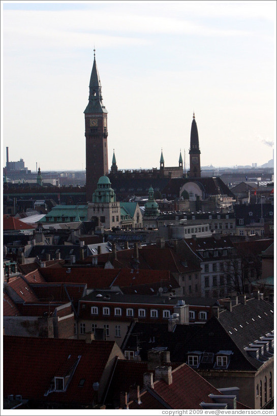 View of Radhuset (city hall) and the Palace Hotel  from Rundetaarn (The Round Tower).