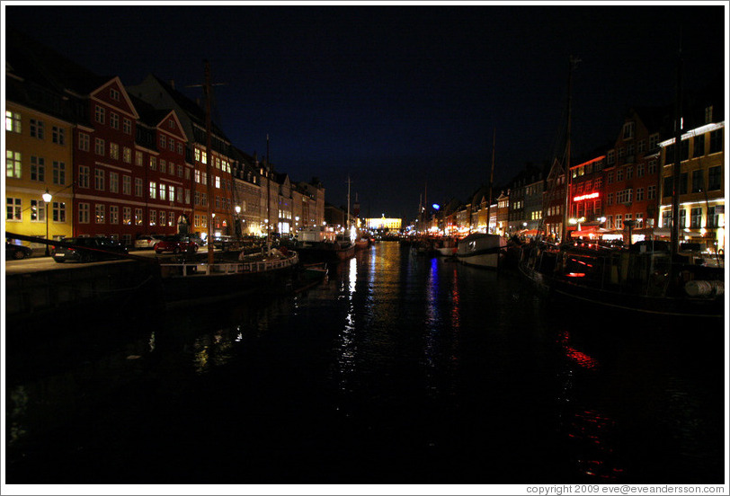 Nyhavn (New Harbor) at night.