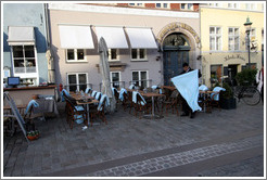 Restaurant with blankets for patrons.  Nyhavn (New Harbor).