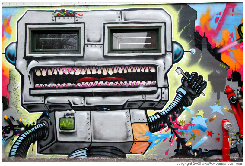Graffiti of a robot.  Saxogade, Vesterbro district.