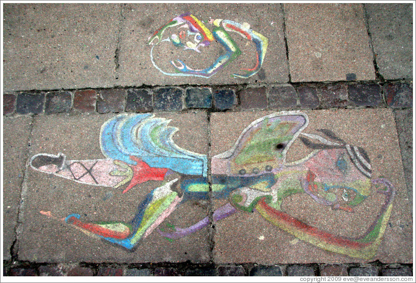 Sidewalk chalk art.  Saxogade, Vesterbro district.