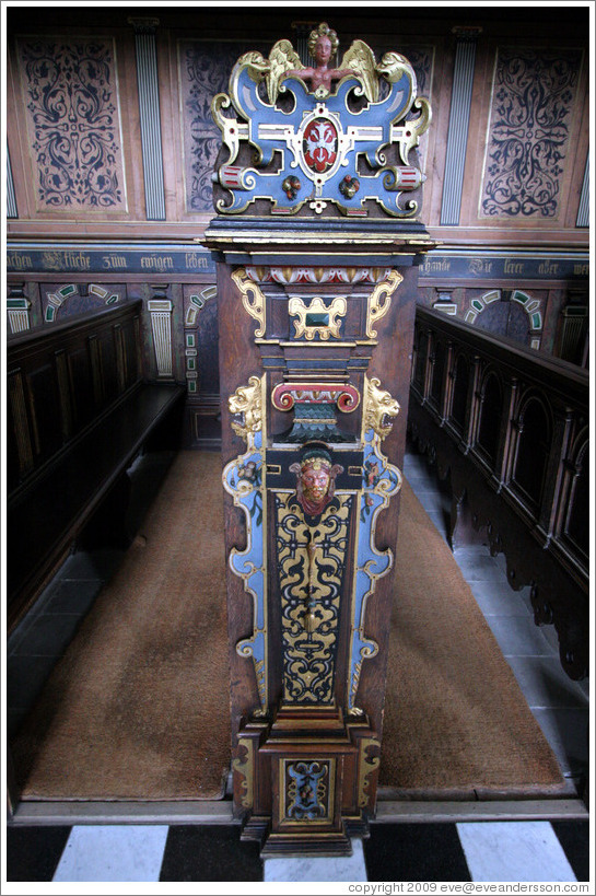 Chapel pew.  Kronborg Castle.  Helsing?r.