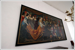 Painting of Margarete I receiving the Swedish crown from King Albrecht.  Queen's gallery.  Kronborg Castle.  Helsing?r.