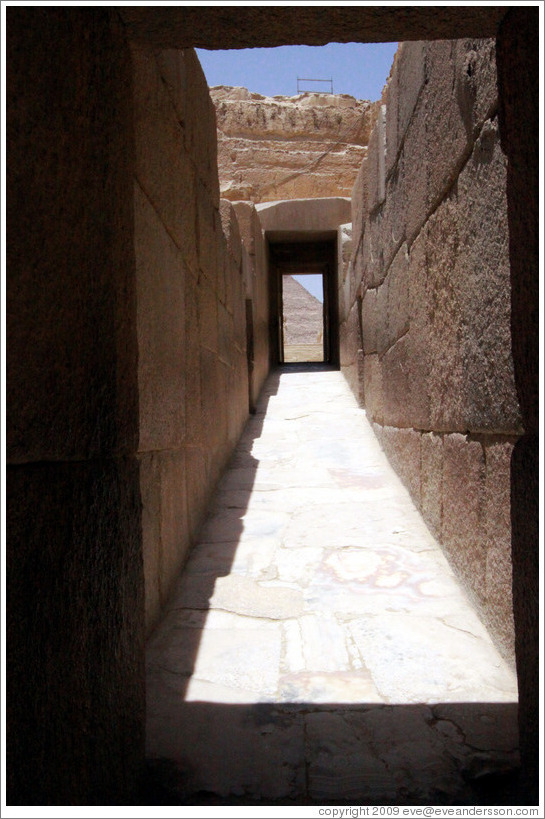 Causeway between the Funerary Temple of Khafre and the Great Sphinx.  The floor is made of alabaster.