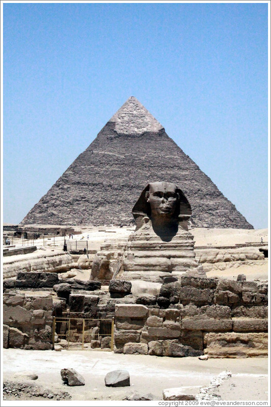The Great Sphinx, in front of the Pyramid of Khafre.