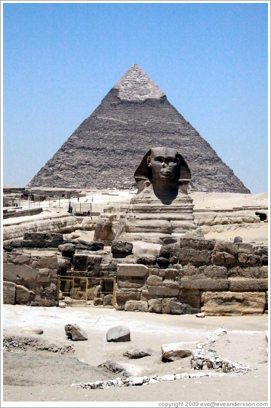 The Great Sphinx, in front of the Pyramid of Khafre.