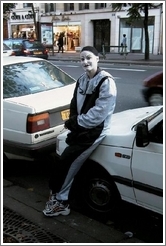 Smoking clown who bopped Eve on the head after posing for a photograph.