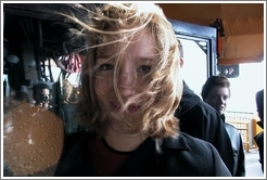 Eve, windblown, Eiffel Tower.