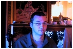 Rolf at an Indian restaurant.