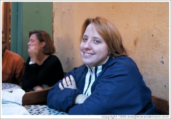 Tracy at a cafe on Rue de Buci.