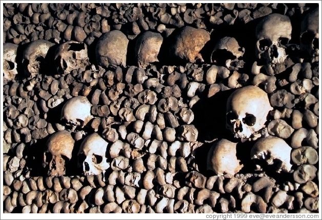 Skulls and bones, Paris catacombs.